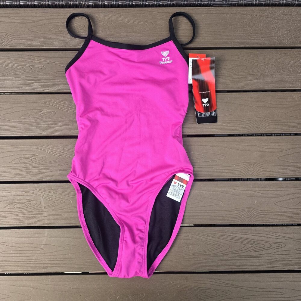 TYR Womens Durafast Black/pink Thin-X One Piece Swim Sz Measures 32 (Marked 34)
